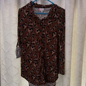 LuLaRoe Brown Leopard Button Down Shirt